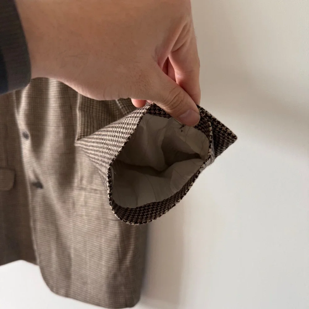 Salvatore‎ Ferragamo Mens Houndstooth Blazer Brown Tan Made in Italy Sport Coat